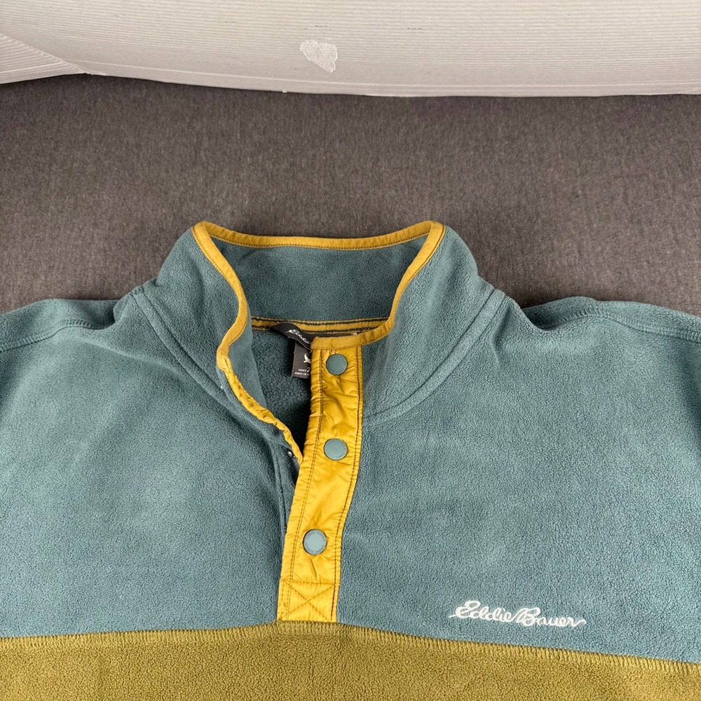 Eddie Bauer Mens 2XL Fleece Pullover Snap Neck Colorblock Blue Green Outdoor